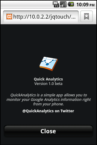 Quick Analytics - Google Analytics jQTouch Phone app